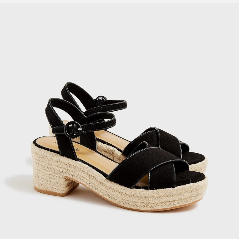 J. Crew Black Platform espadrille heeled sandals EUC